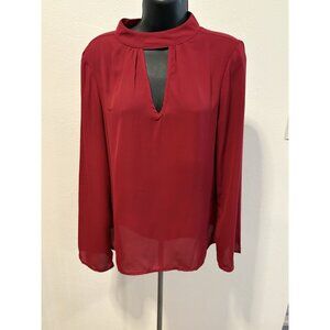Daisy Fuentes Red Top Blouse Women Small Lace Long Sleeve Sleeve Pullover